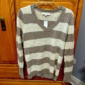 Large cream and mocha stripe with shimmer sweater from loft